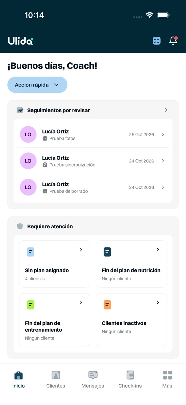 Ulida Coach, la app para entrenadores, en el móvil.